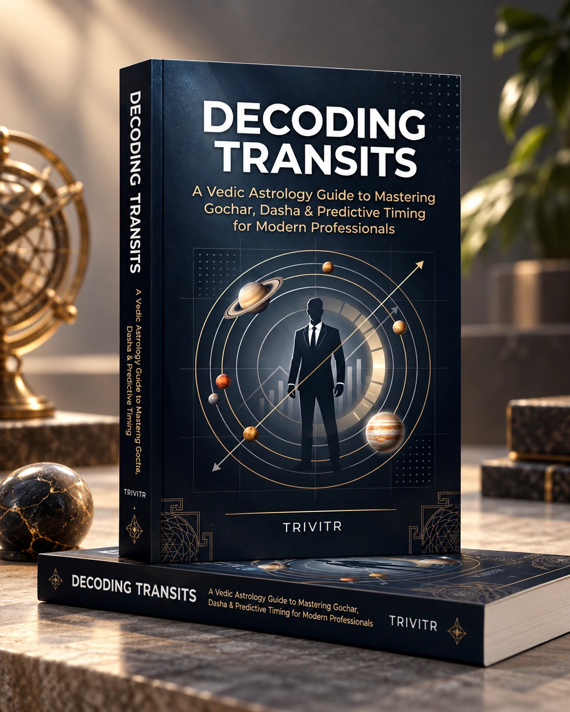 Paperback cover of Decoding Transit: A Vedic Astrology Guide to Mastering Gochar, Dasha, and Predictive Timing for Modern Professionals by TRIVITR