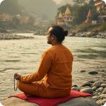 TRIVITR author profile artwork showing a seated figure beside a river